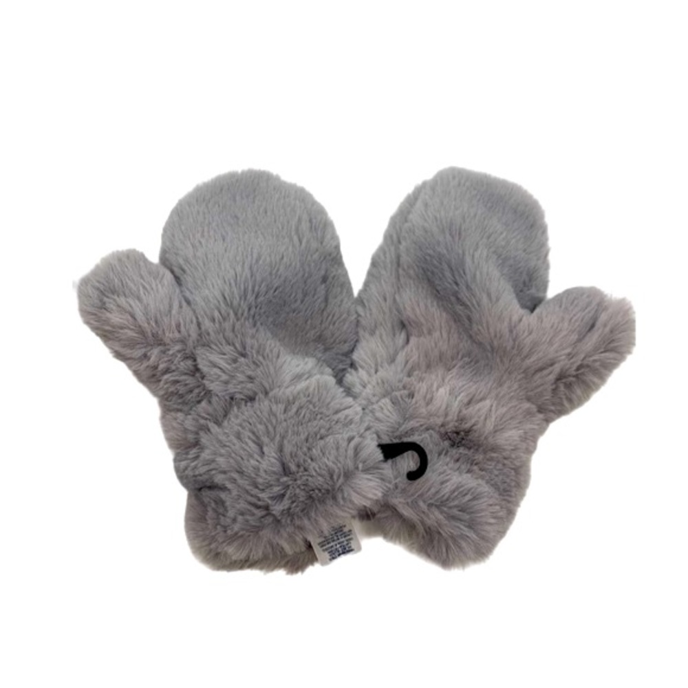 Fuzzy Faux Fur Mittens Gray One Size Soft Cozy Winter Cabin Snow Ski